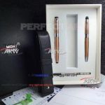 Replica Mont Blanc 3 Sets - Montblanc Gold Ballpoint&Rollerball Pen With Pen Case